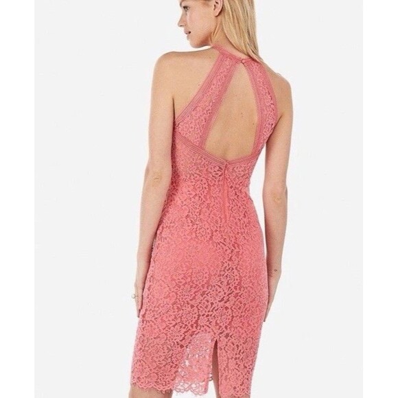 Express HIGH NECK LACE SHEATH DRESS CORAL sz 14 - Picture 4 of 13